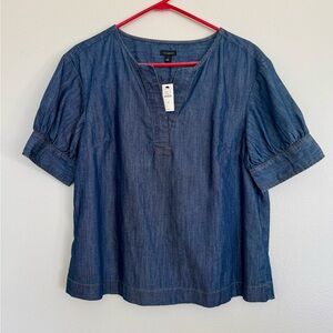 Talbots Elbow Sleeve Blue Denim Popover Blouse NWT Wear with Everything TOP M